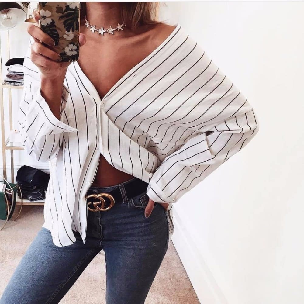 deep v neck off shoulder top